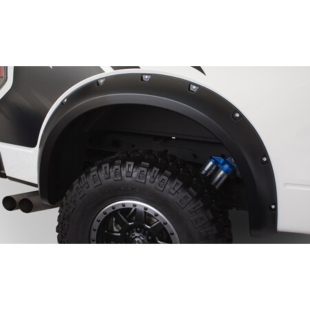 Bushwacker Pocket/Rivet Style Rear Fender Flares | 2-Piece Set, Black, Smooth Finish | 20098-02 | Fits 2010-2014 Ford Raptor w/ 5.6
